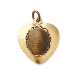 Vintage Tiger’s Eye Gold Plated Heart Necklace Pendant / Charm